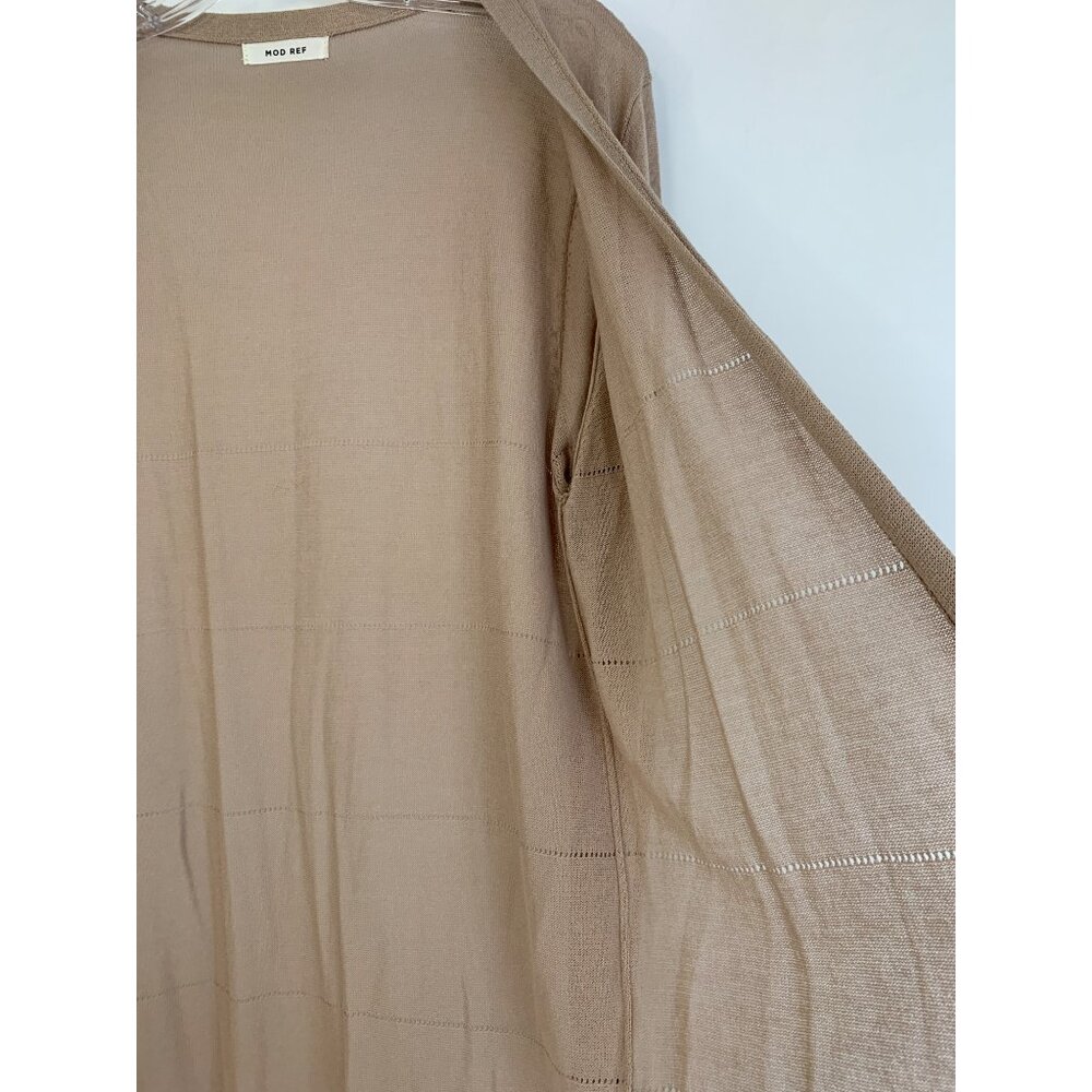 Mod Ref Sheer Open Front Eyelet Stripe Tan Cardi … - image 4